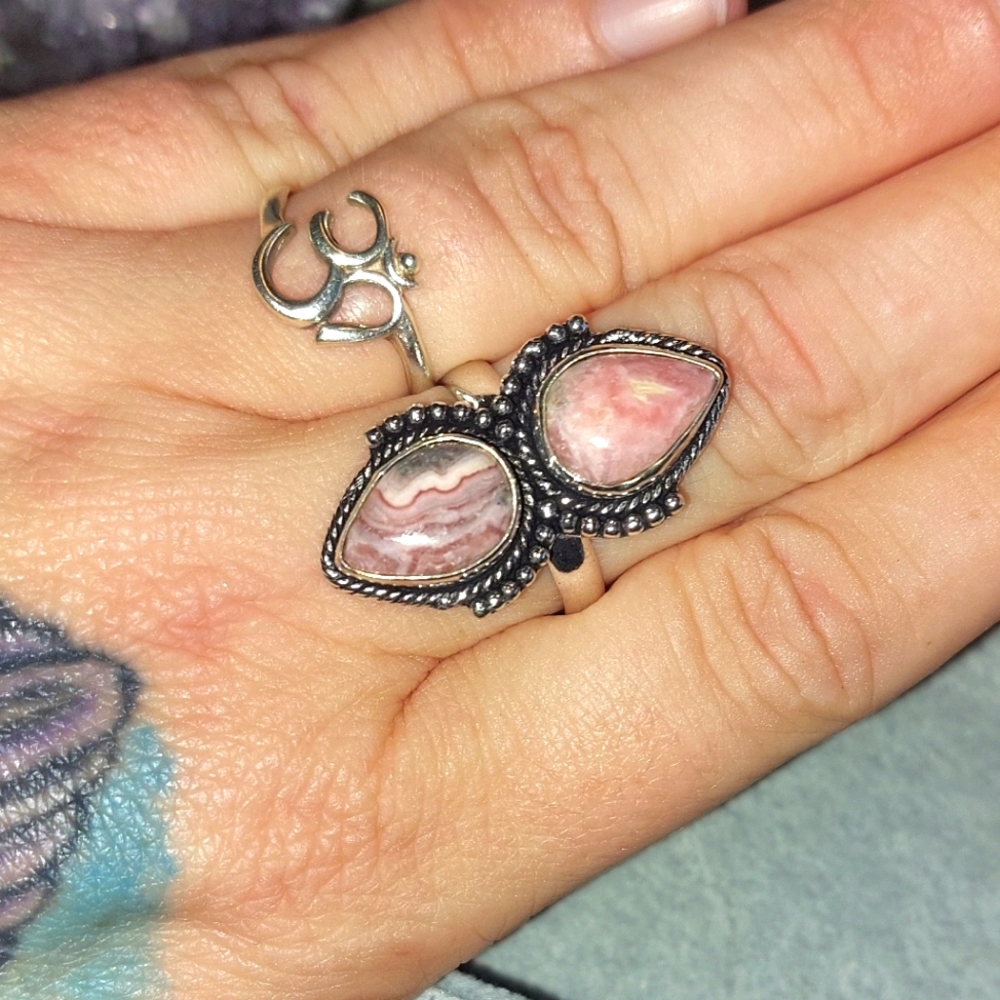 Double Stone Rhodonite Statement Ring Size 9.5